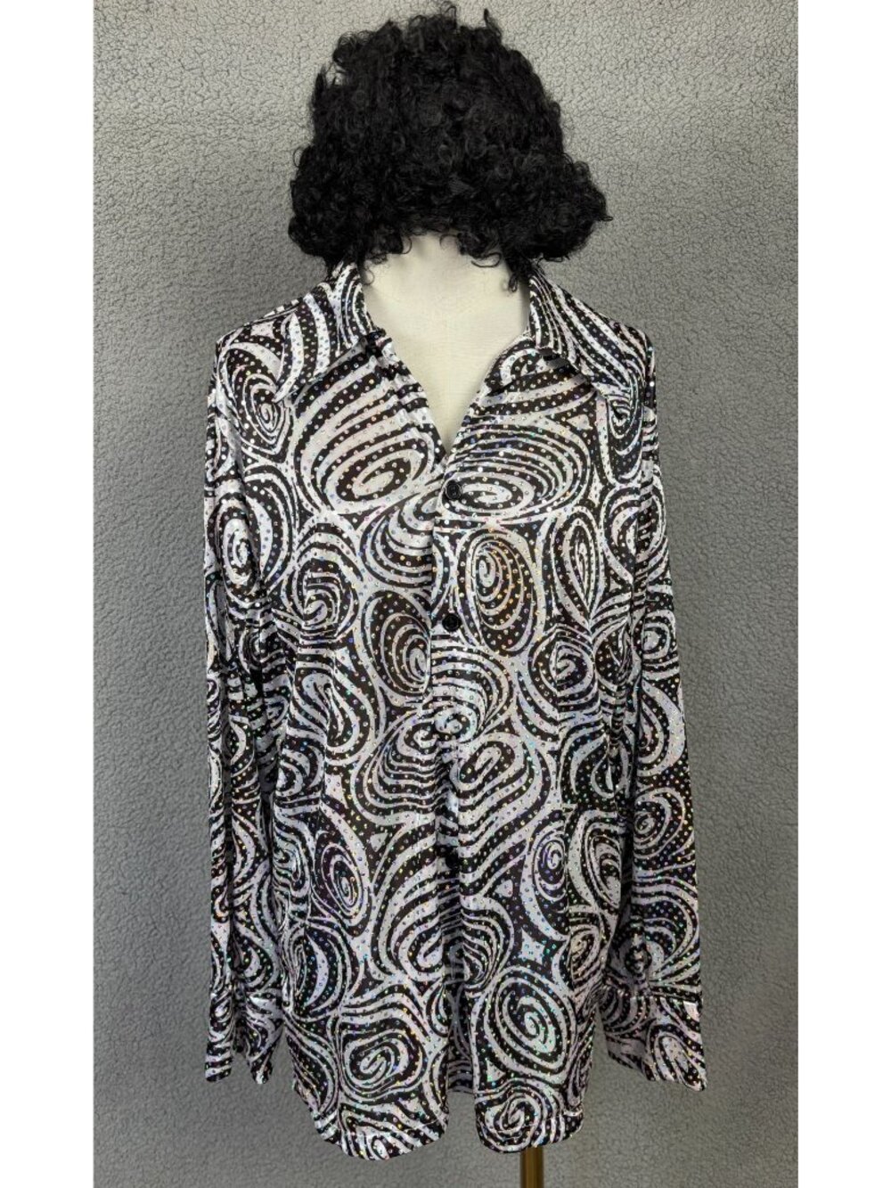 California Costumes Disco Swirl Shirt Groovy Guy Size Large Black & White NWOT's